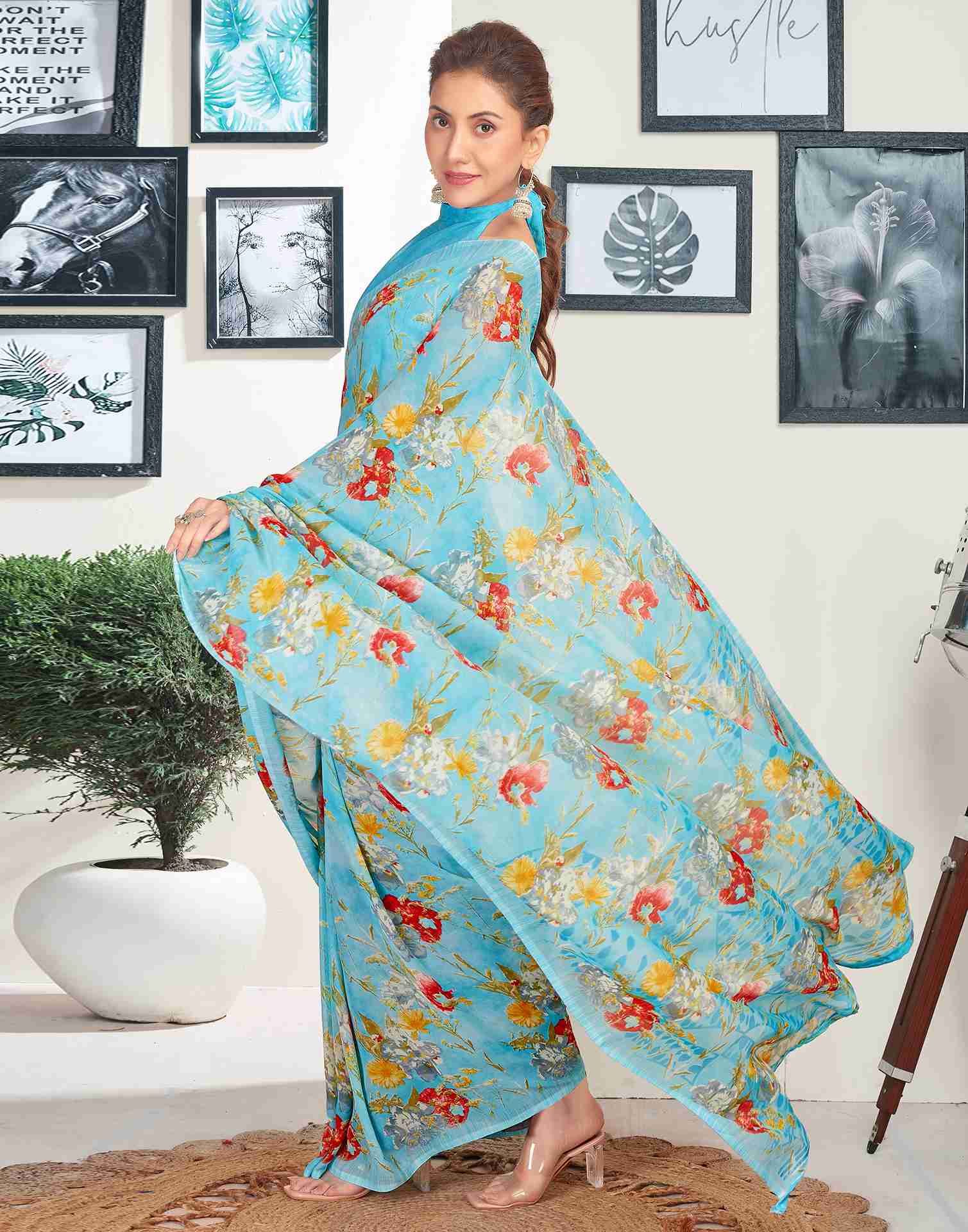 Blue Georgette Printed Saree