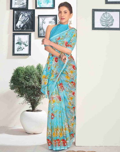 Blue Georgette Printed Saree