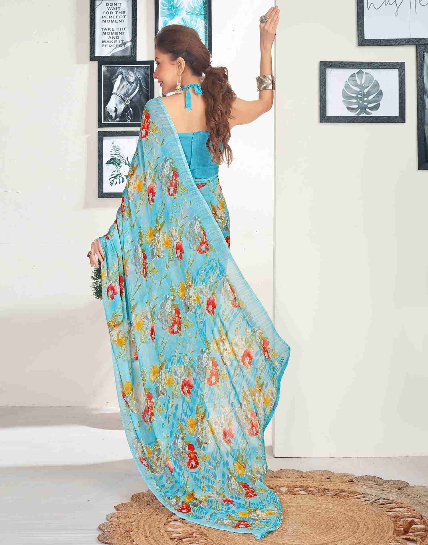 Blue Georgette Printed Saree