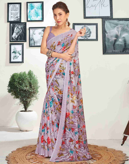 Dusty Light Purple Georgette Printed Saree