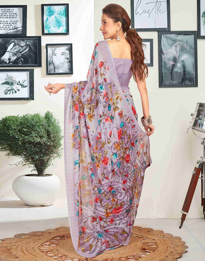 Dusty Light Purple Georgette Printed Saree