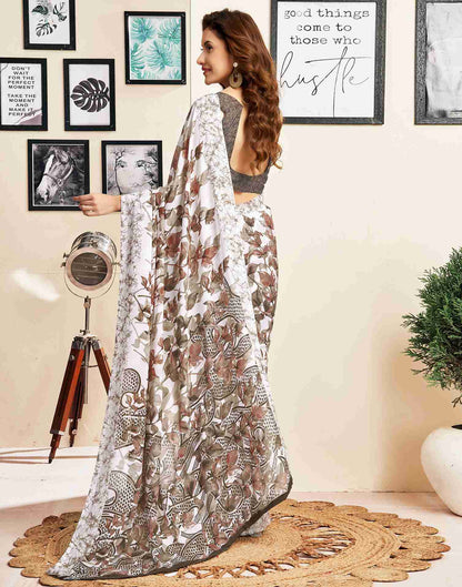 White Georgette Printed Saree