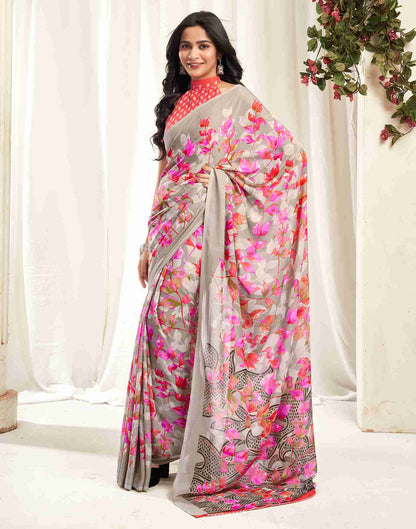 Stone Grey Georgette Printed Saree