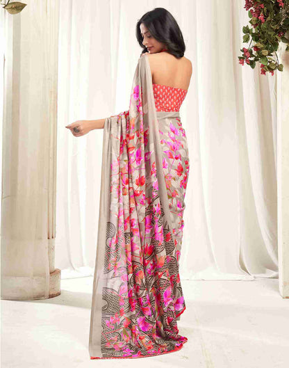 Stone Grey Georgette Printed Saree