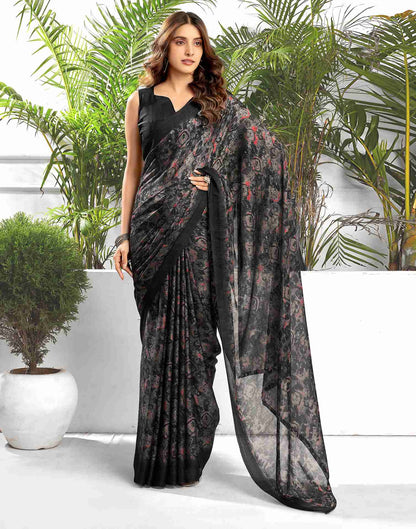 Black Georgette Printed Saree