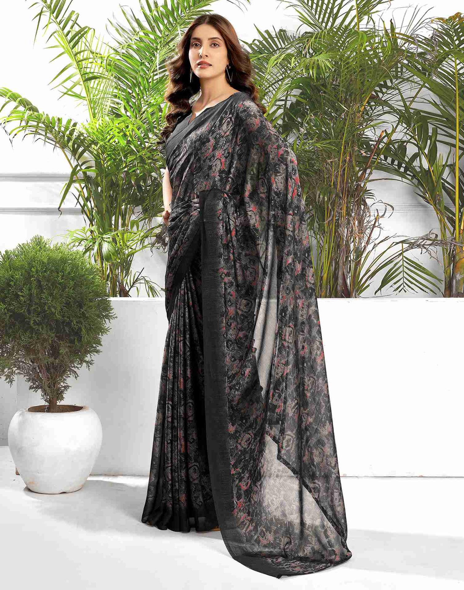 Black Georgette Printed Saree