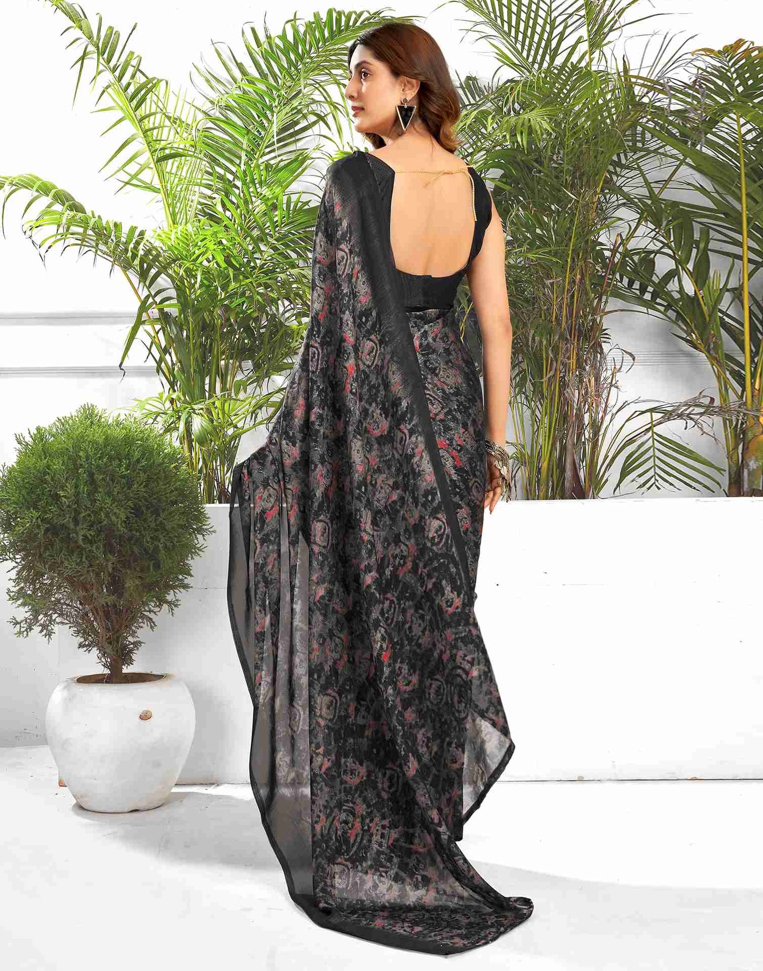 Black Georgette Printed Saree