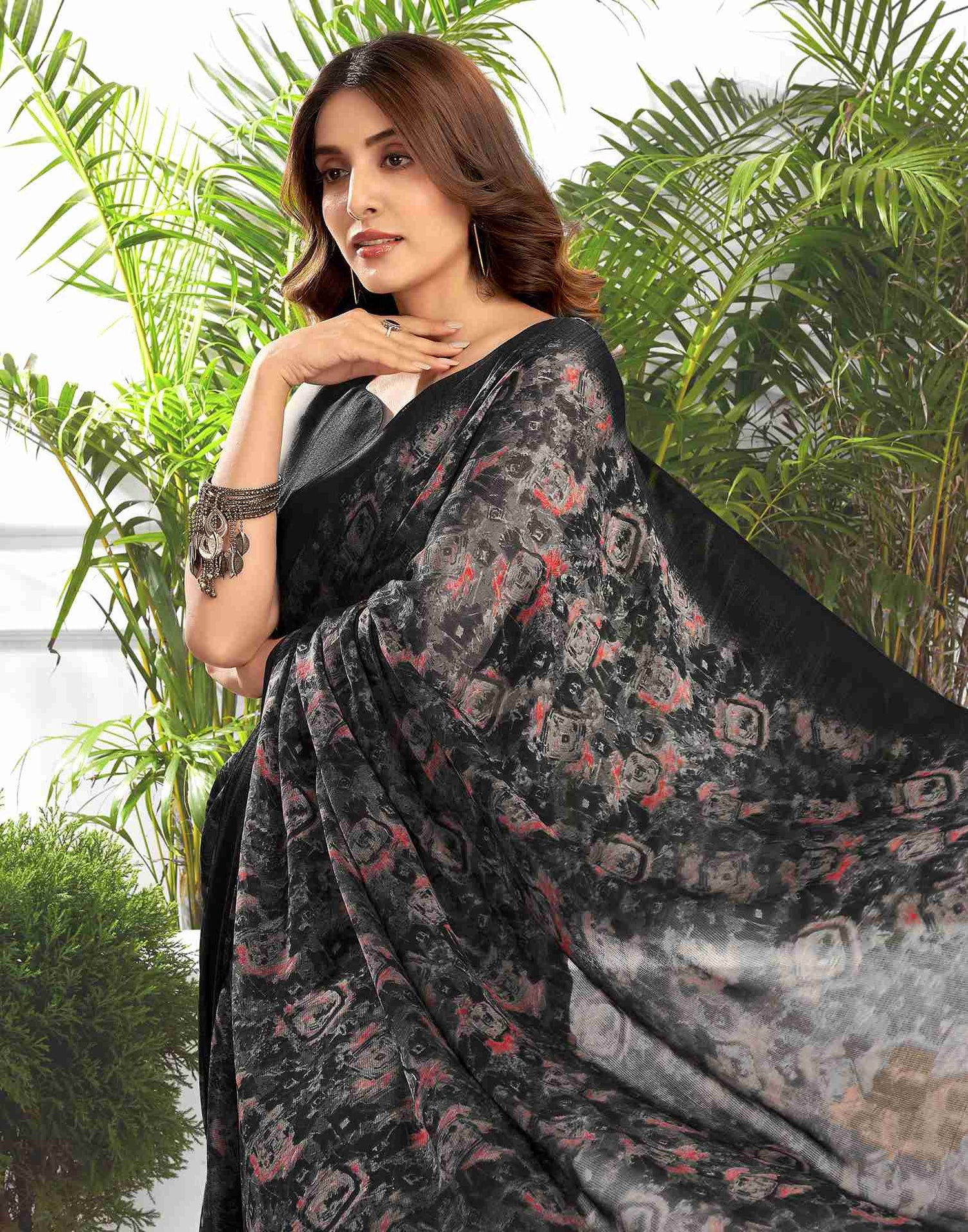 Black Georgette Printed Saree