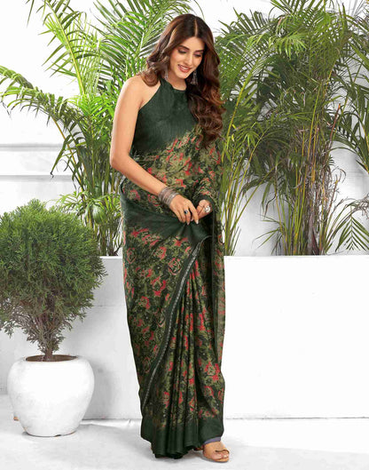 Dark Green Georgette Printed Saree