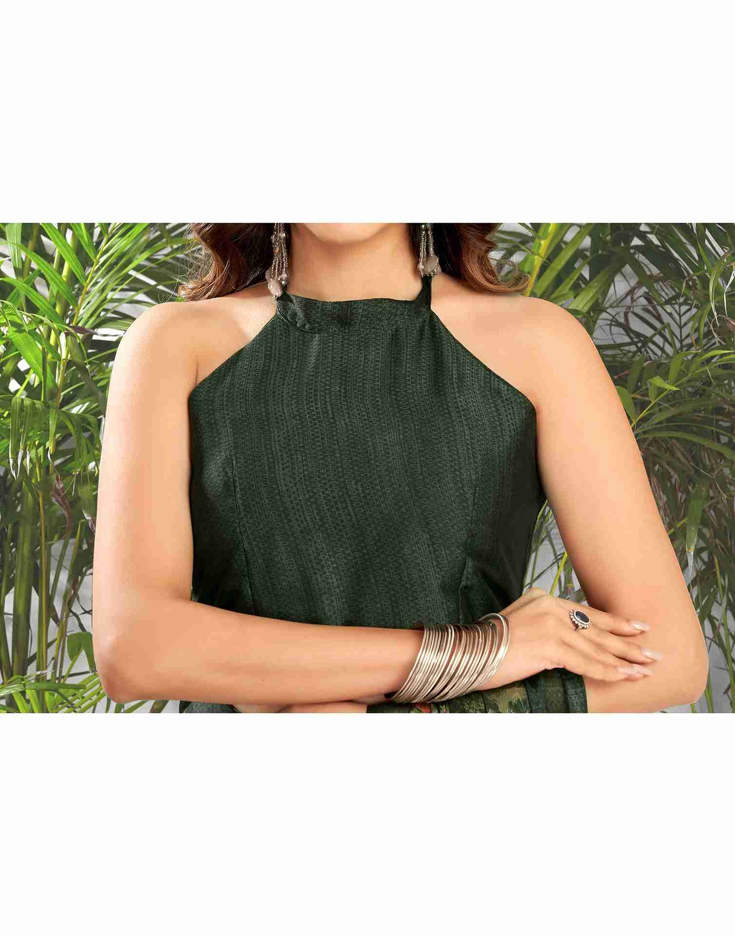 Dark Green Georgette Printed Saree