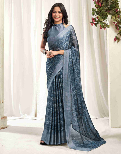 Steel Grey Georgette Printed Saree