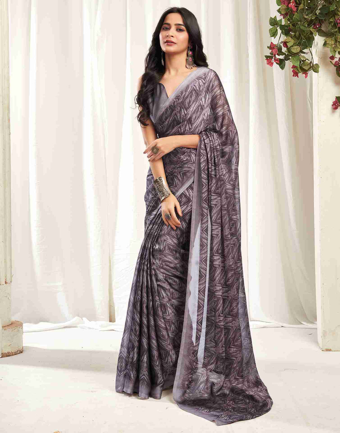 Dusty Mauve Georgette Printed Saree