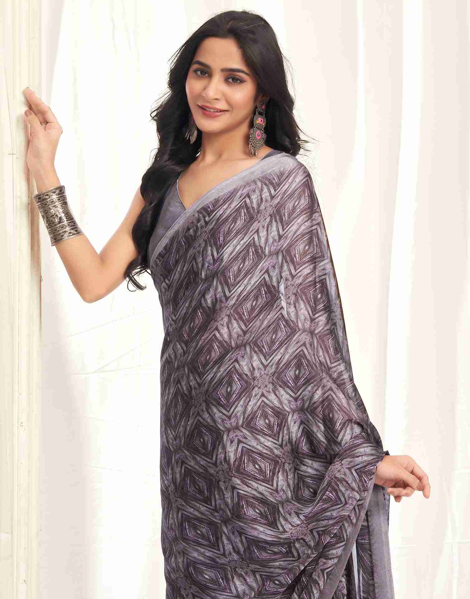 Dusty Mauve Georgette Printed Saree