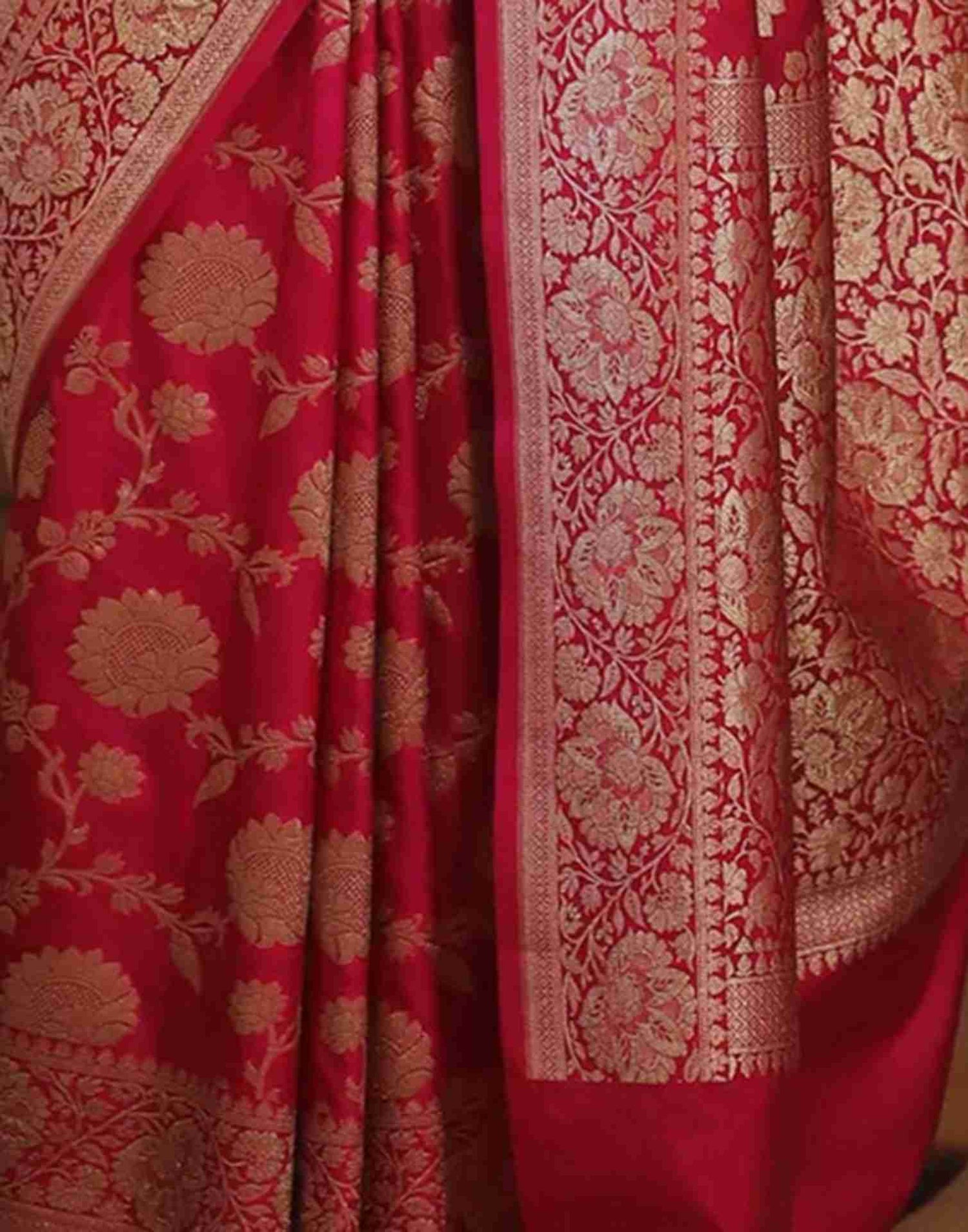 Bright Pink Silk Woven Banarasi Saree