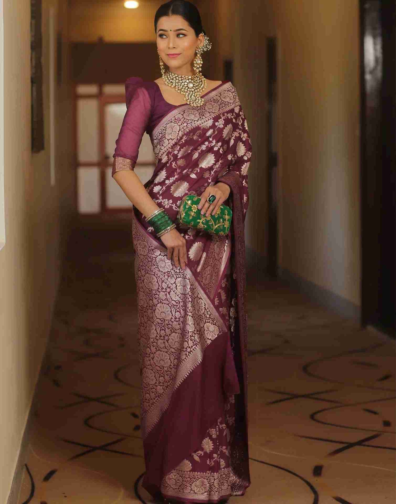 Dark Rani Pink Silk Woven Banarasi Saree