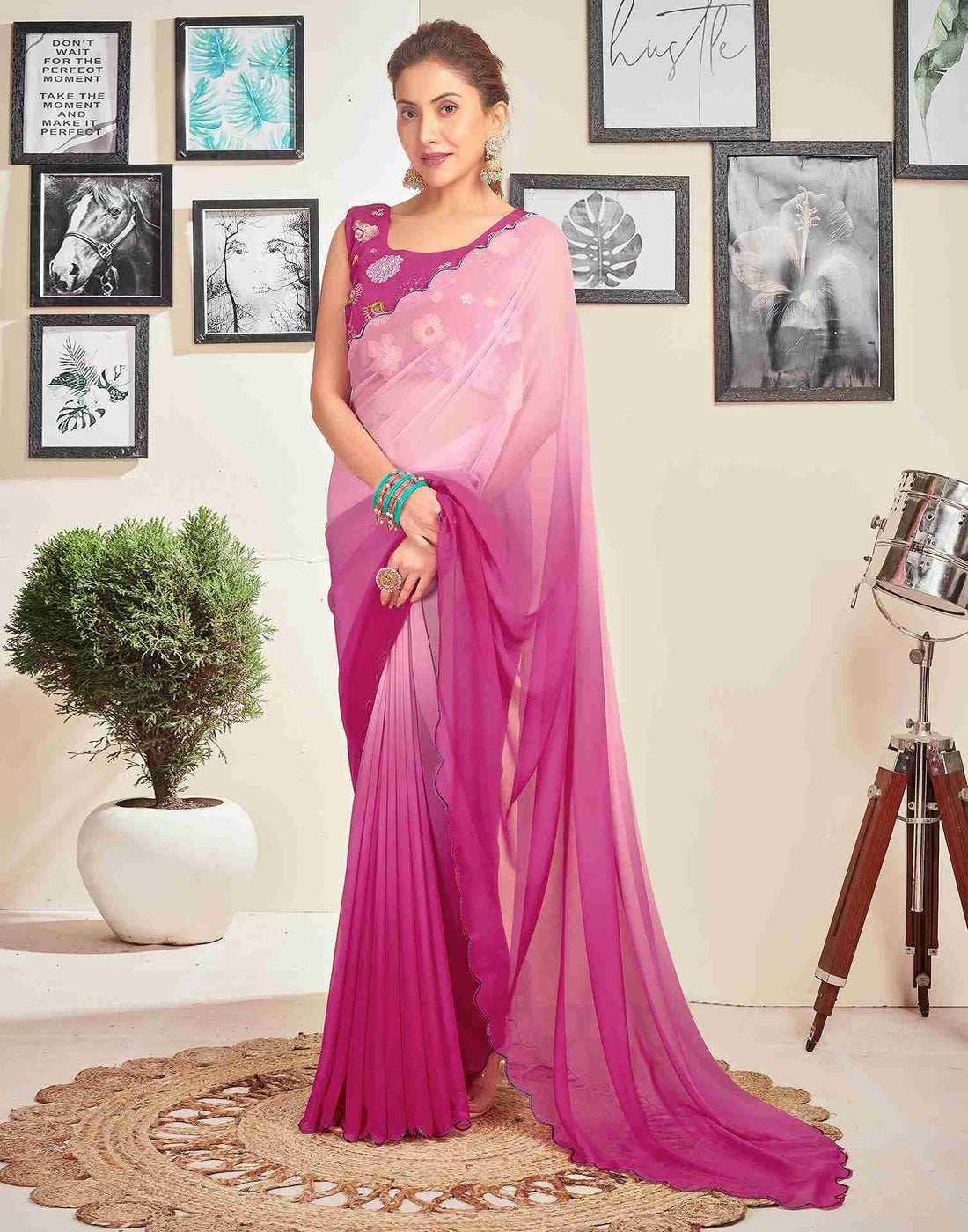 Light Pink Georgette Plain Saree