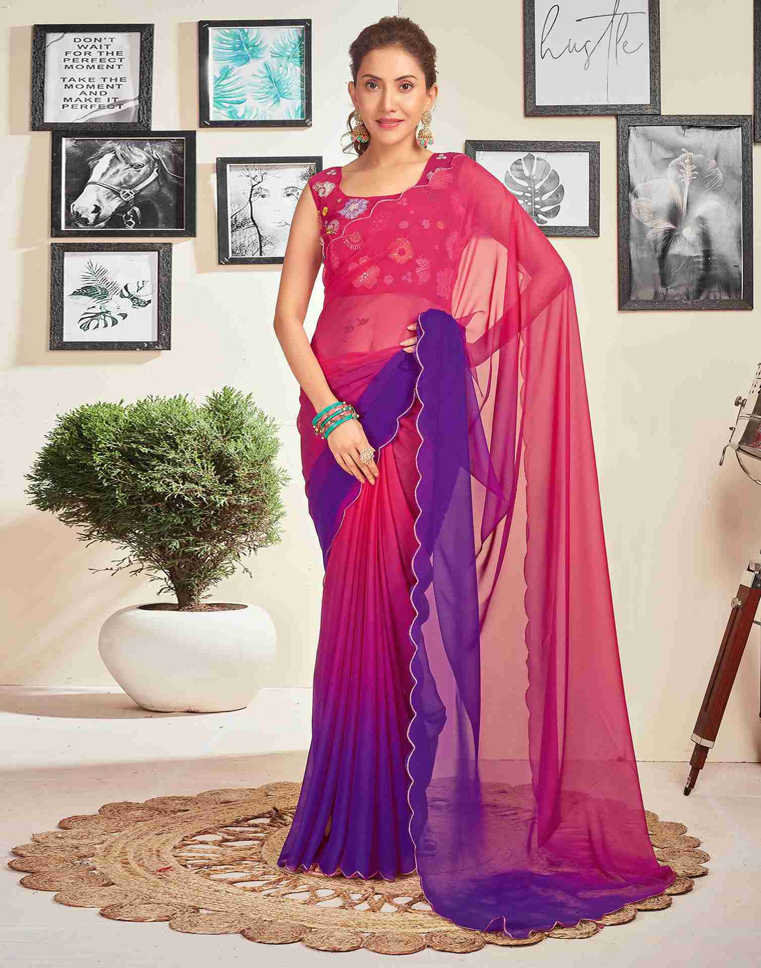 Violte Georgette Plain Saree