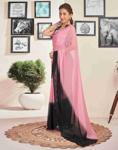 Light Rose Pink Georgette Plain Saree