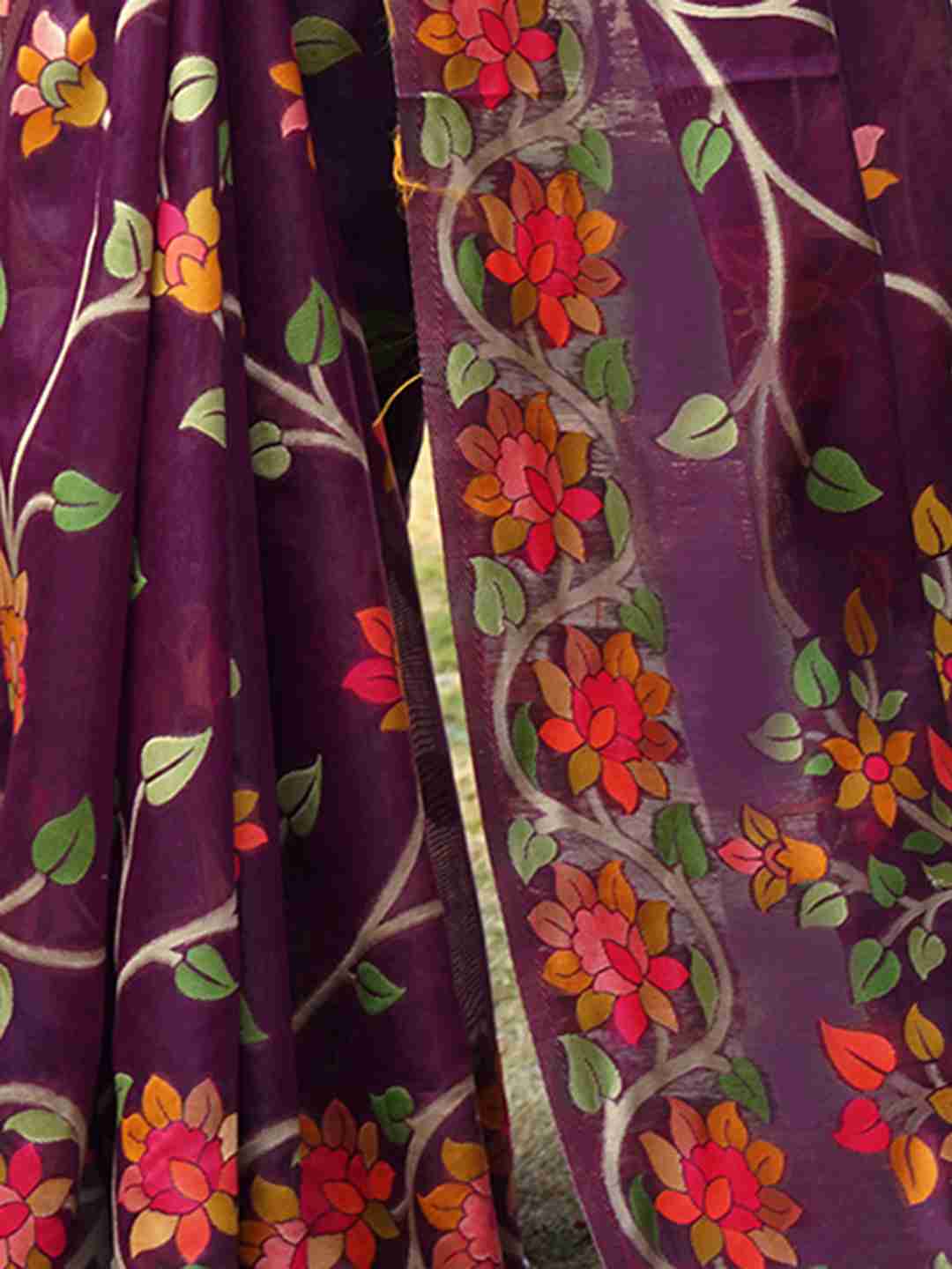 Wine Chanderi Woven Printed Saree