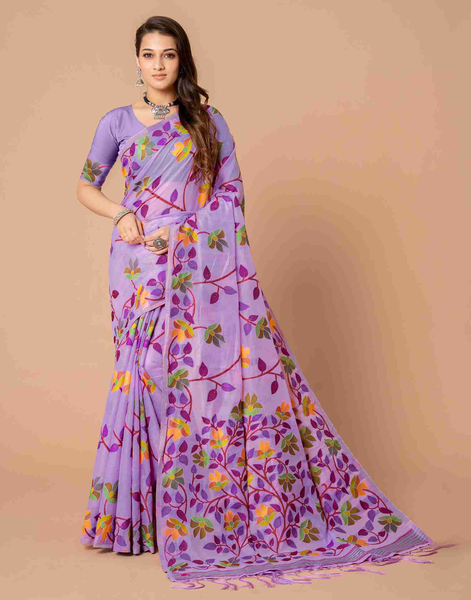 Lavender Chanderi Woven Printed Saree