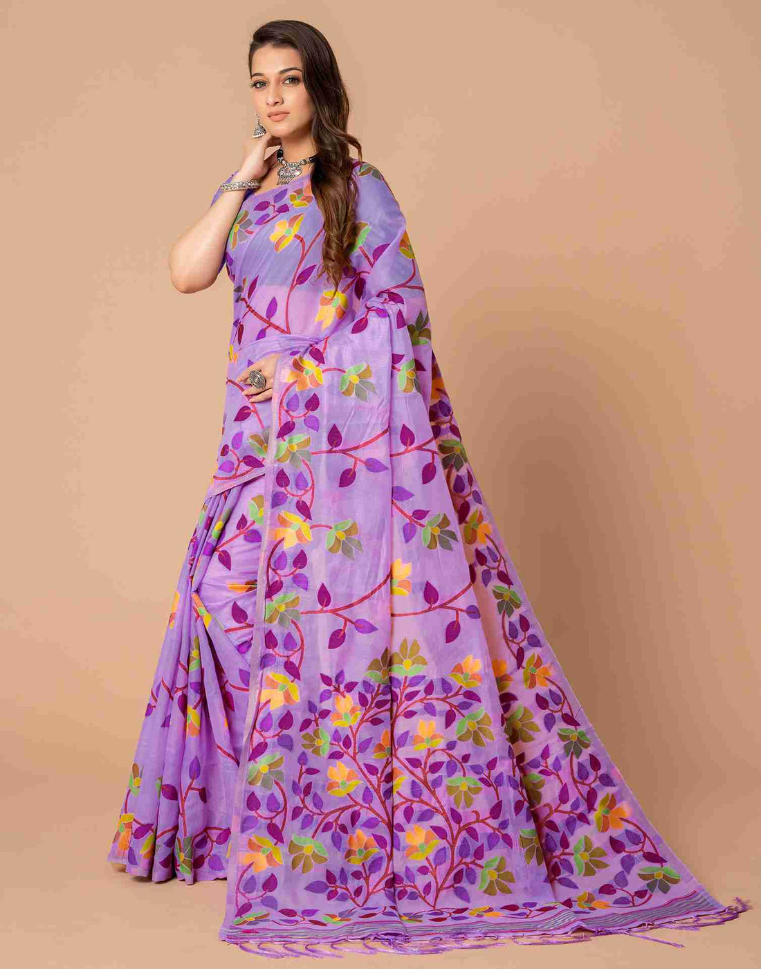 Lavender Chanderi Woven Printed Saree