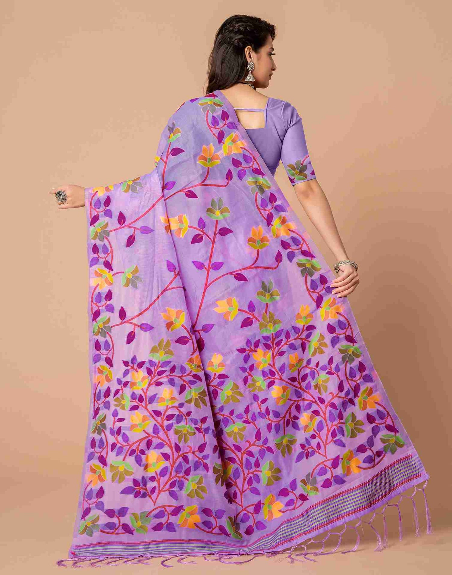 Lavender Chanderi Woven Printed Saree