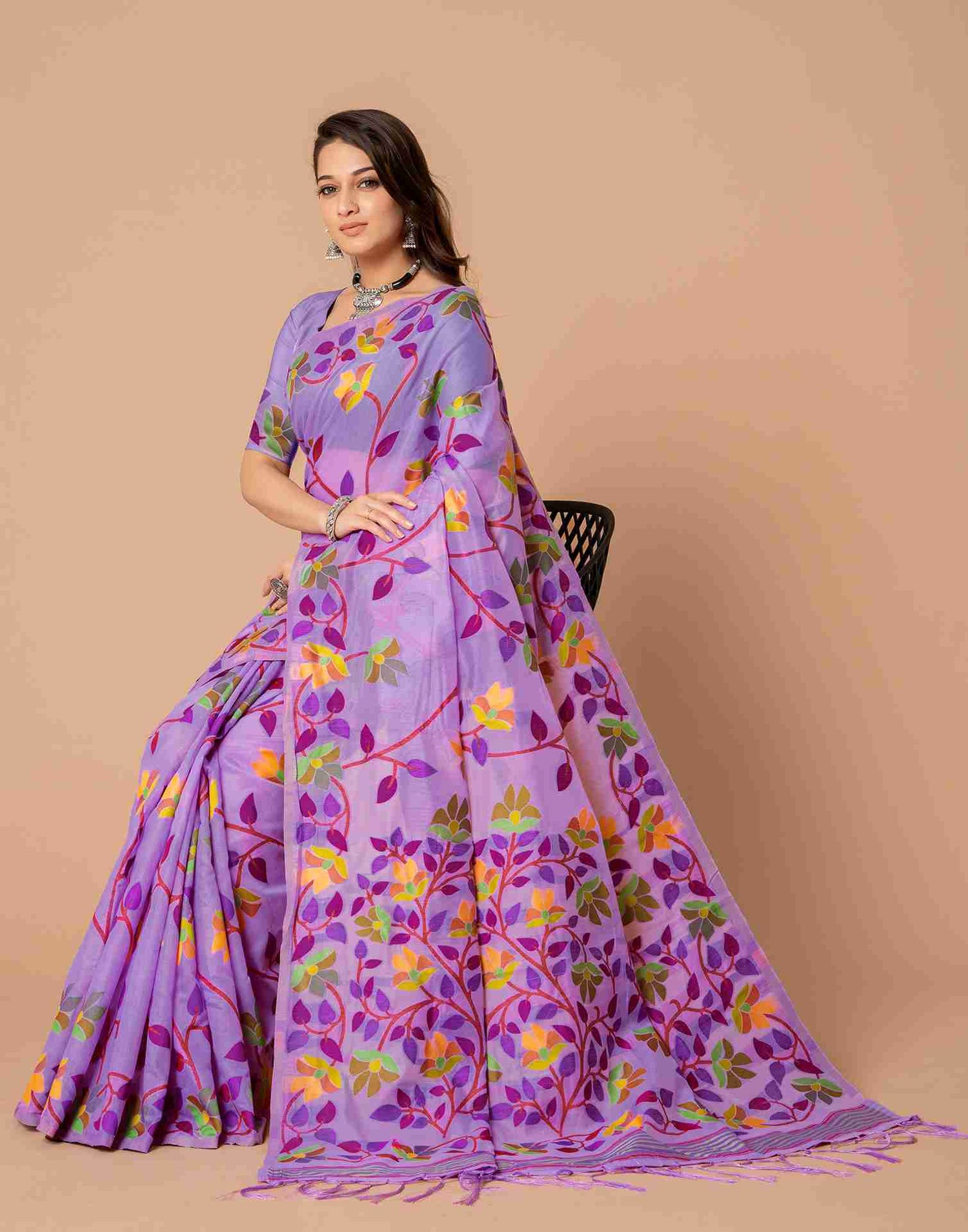 Lavender Chanderi Woven Printed Saree