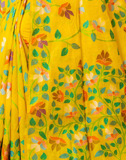 Yellow Chanderi Woven Printed Saree