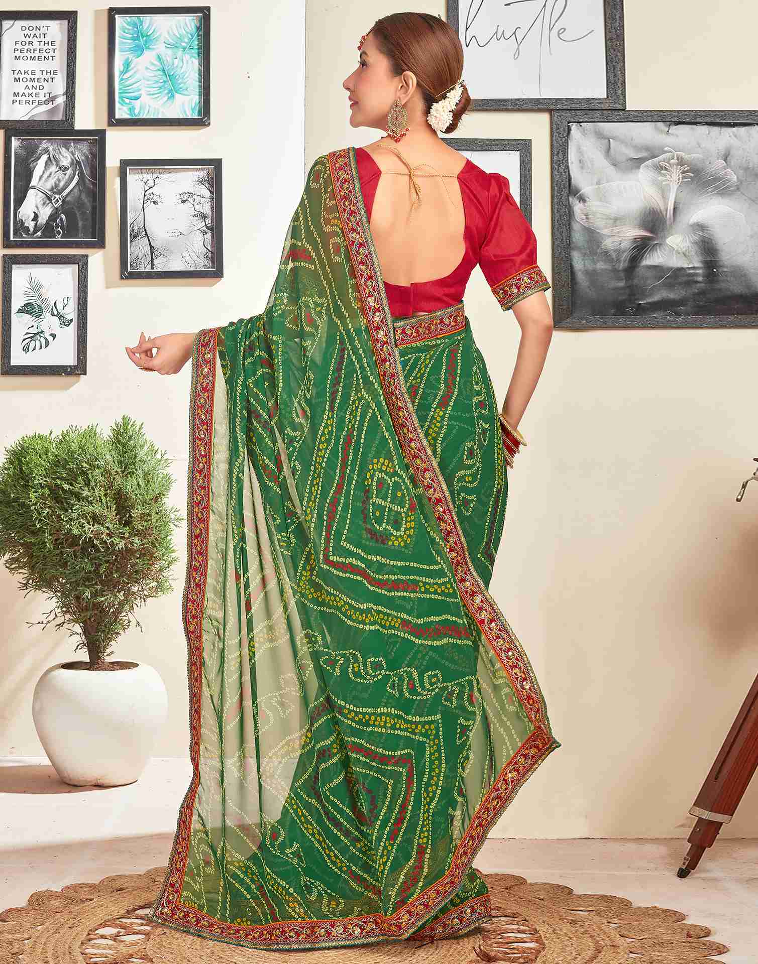 Green Georgette Embroidery Printed Saree