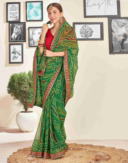 Green Georgette Embroidery Printed Saree