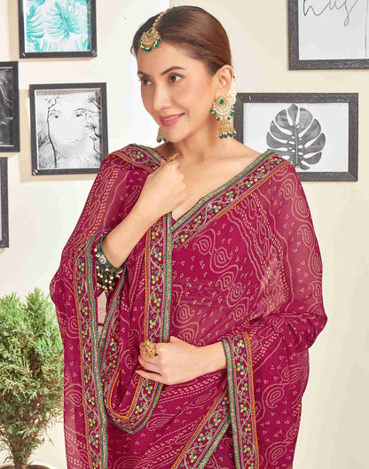 Dark Pink Georgette Embroidery Printed Saree