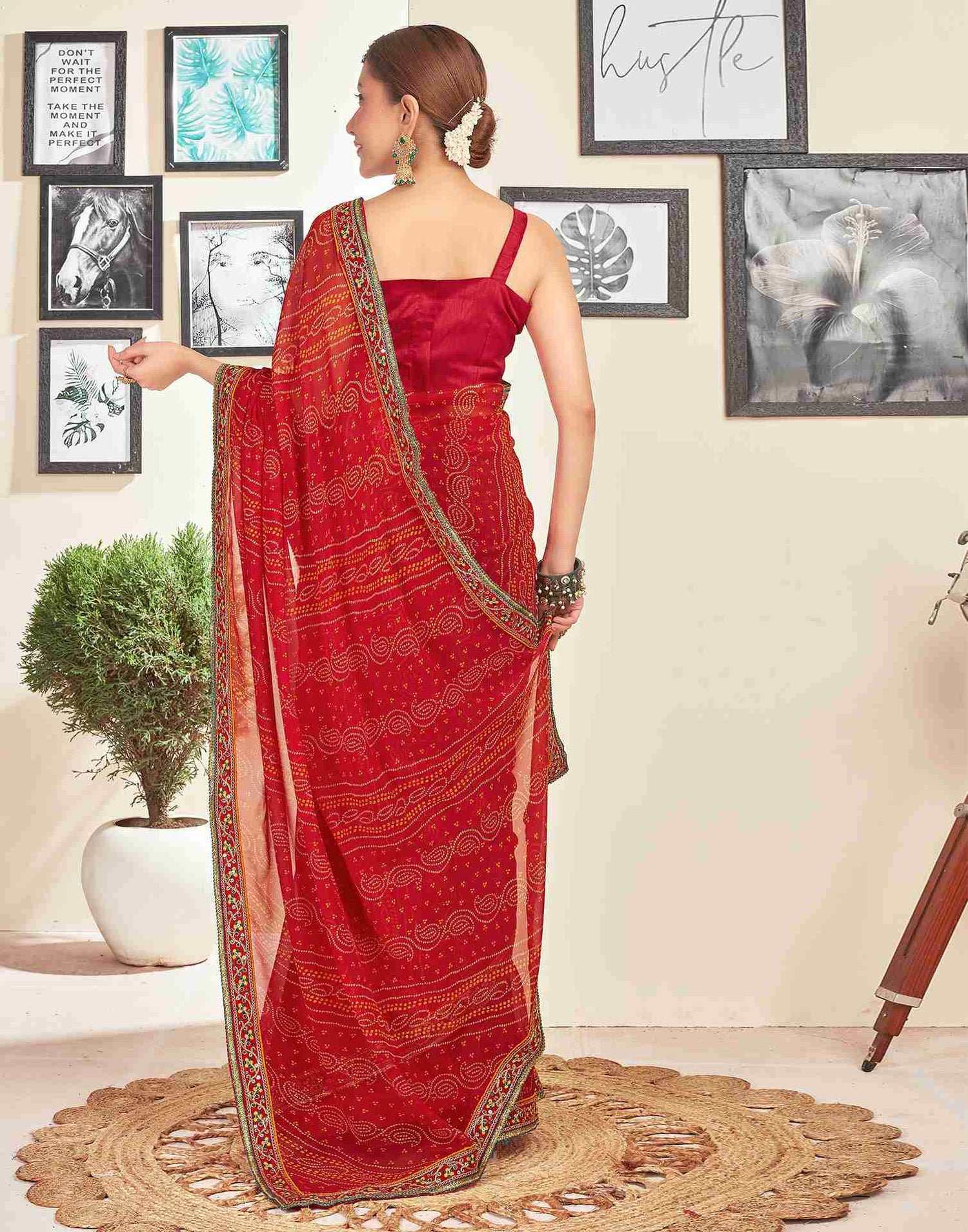 Red Georgette Embroidery Printed Saree