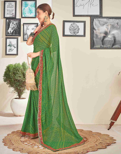 Green Georgette Embroidery Printed Saree