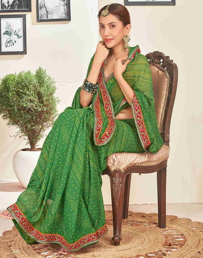 Green Georgette Embroidery Printed Saree