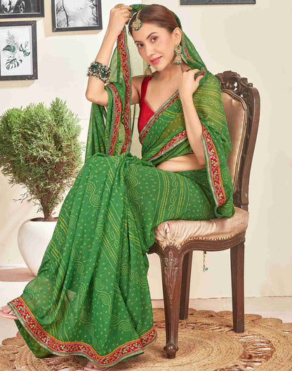 Green Georgette Embroidery Printed Saree