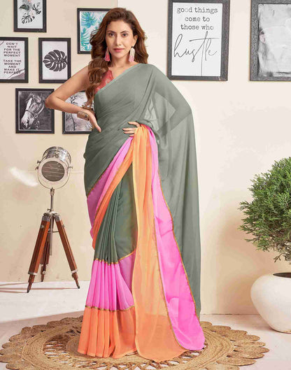 Grey Georgette Plain Saree