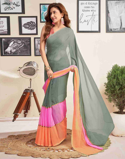 Grey Georgette Plain Saree