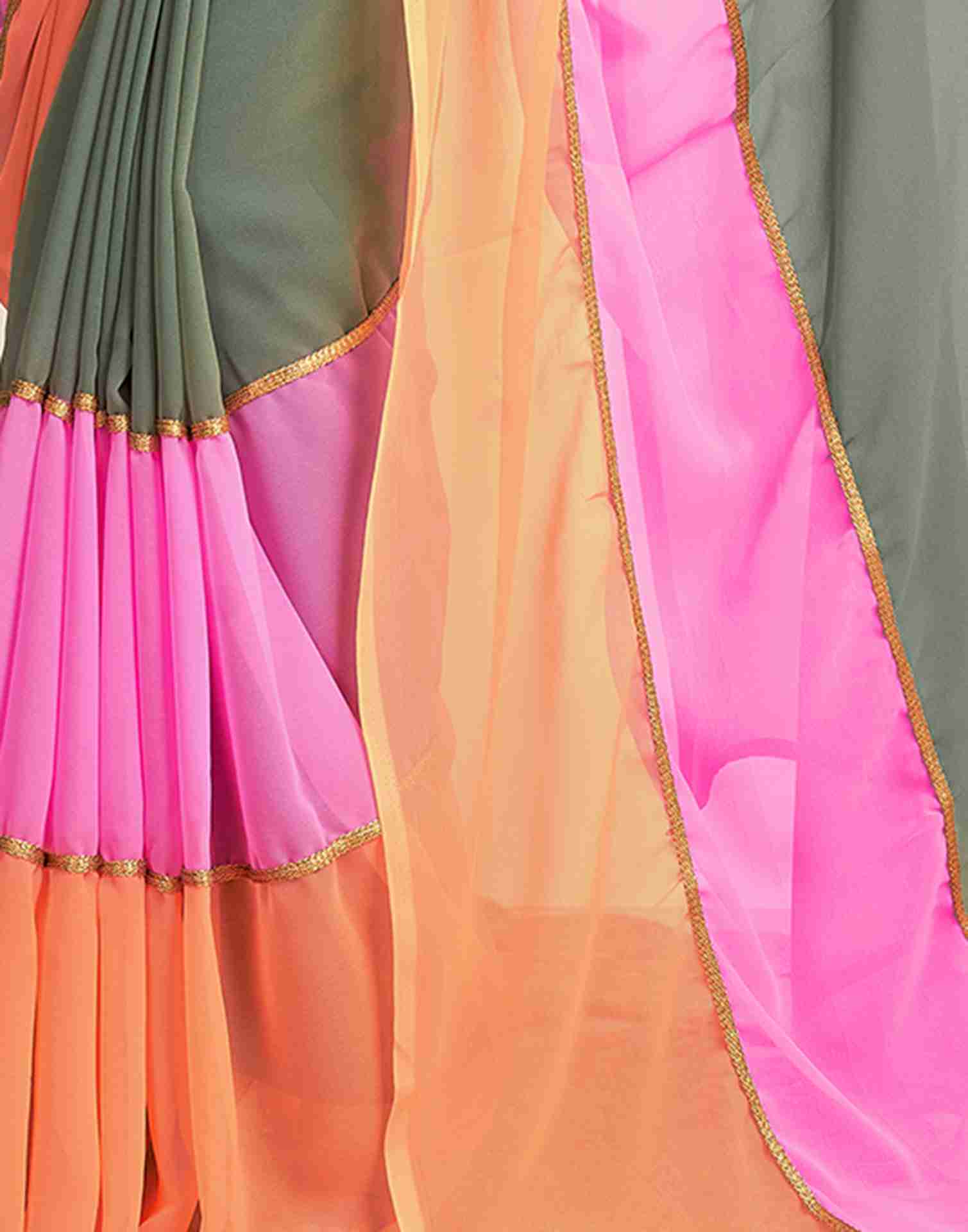 Grey Georgette Plain Saree