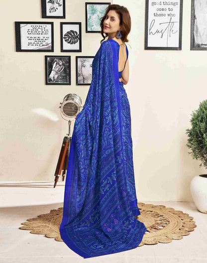 Dark Blue Silk Printed Saree