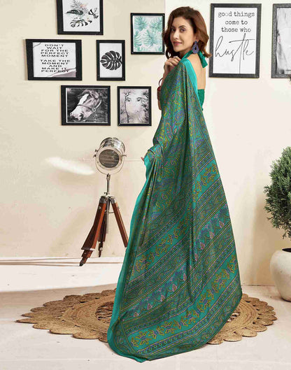 Teal Green Silk Printed Saree