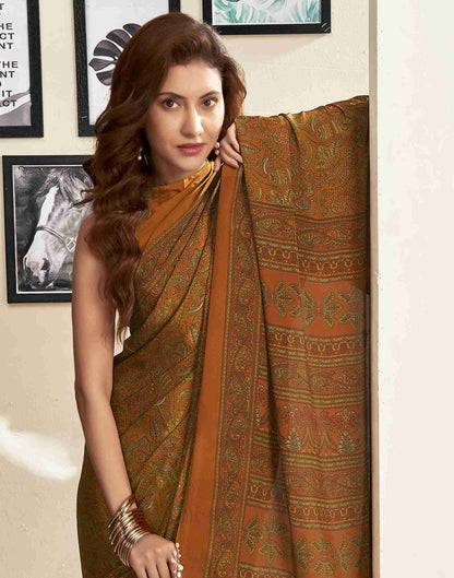 Mustard Yellow Silk Printed Saree