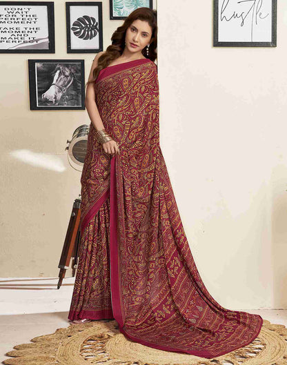 Maroon Silk Printed Saree