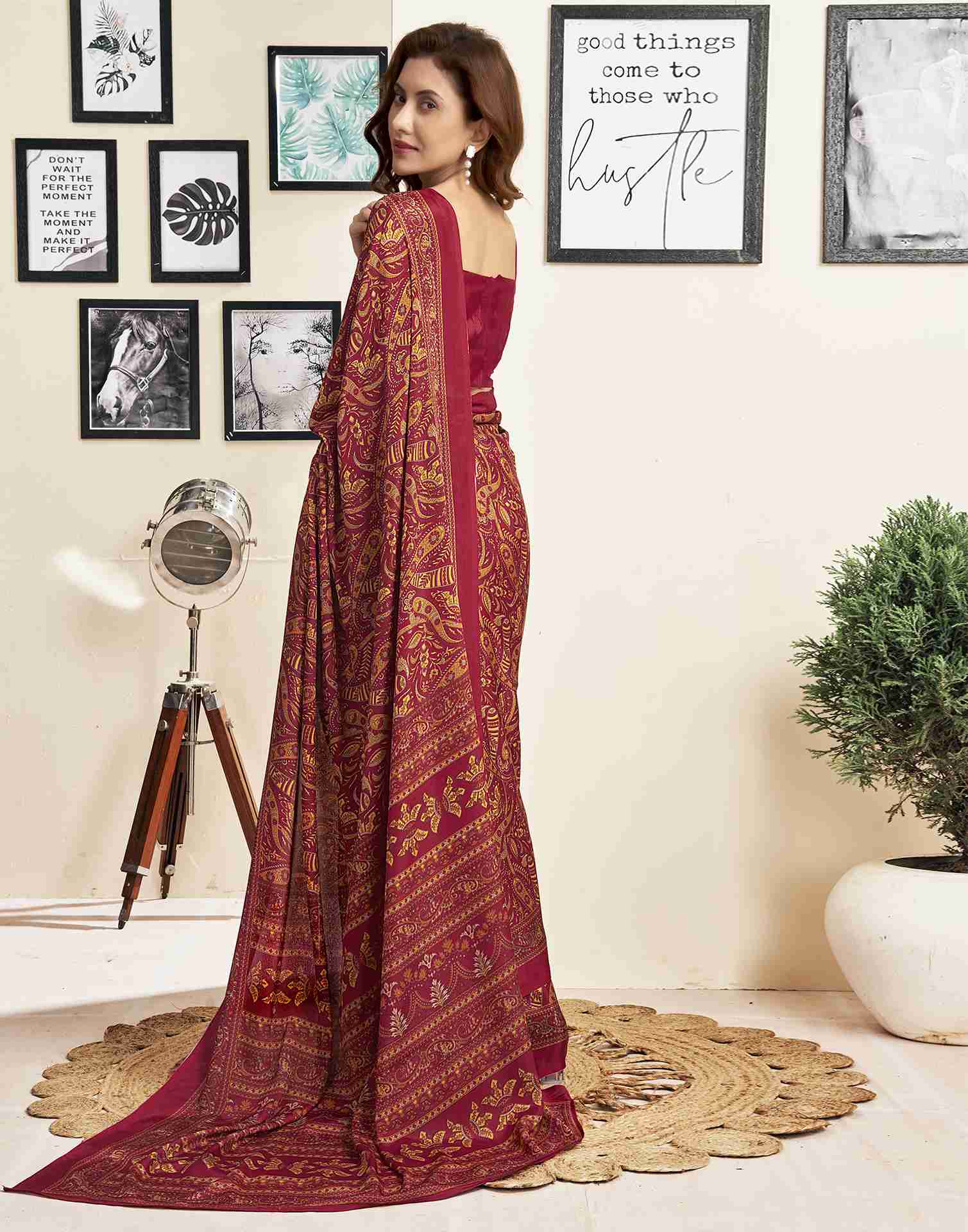 Maroon Silk Printed Saree