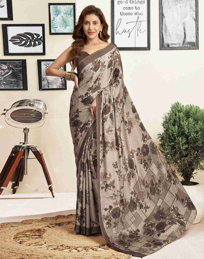 Light Beige Silk Printed Saree