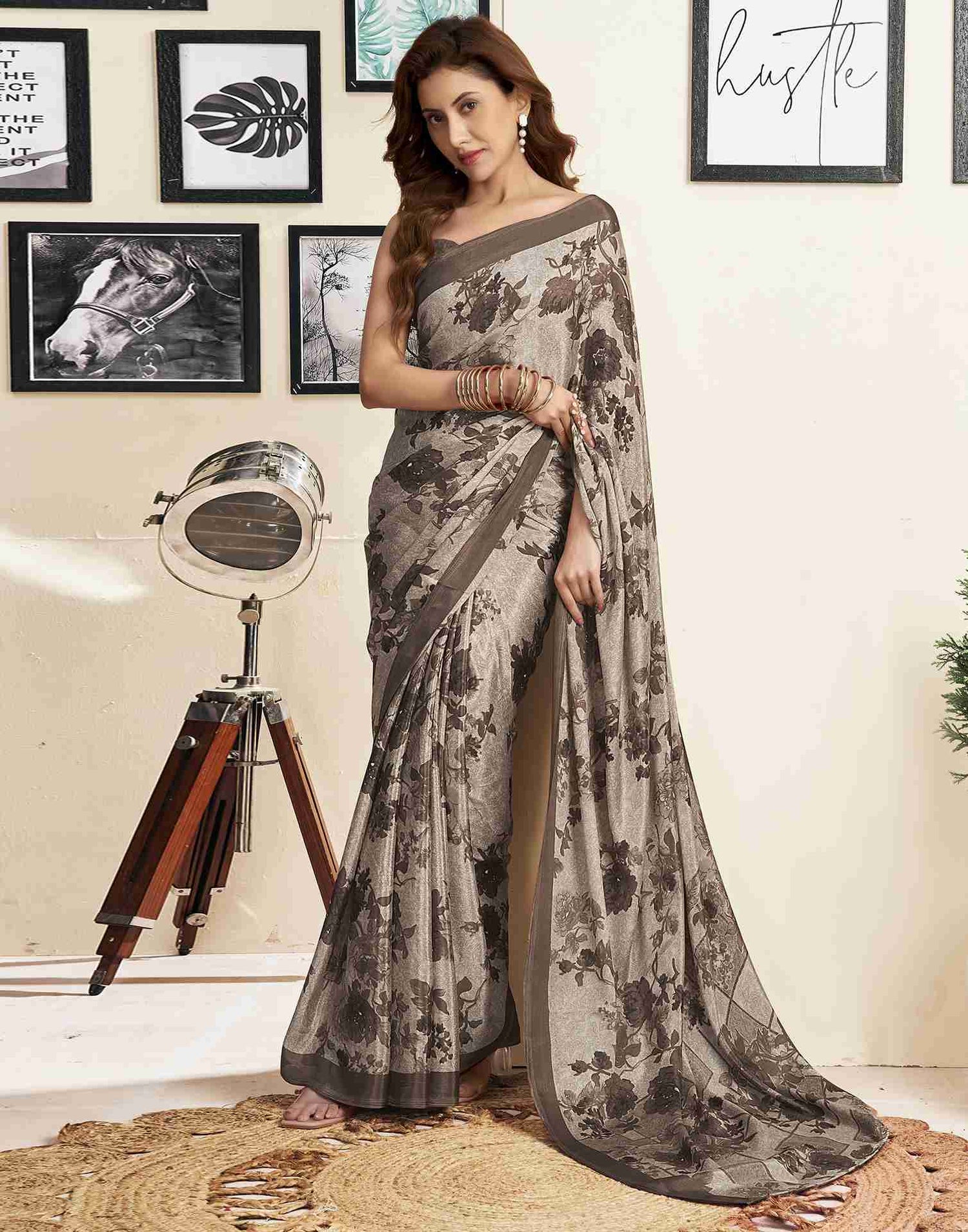 Light Beige Silk Printed Saree