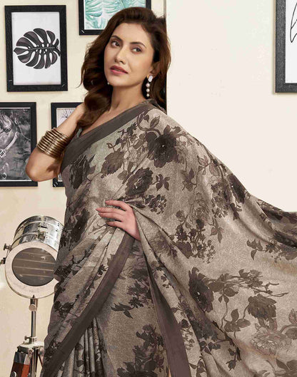 Light Beige Silk Printed Saree