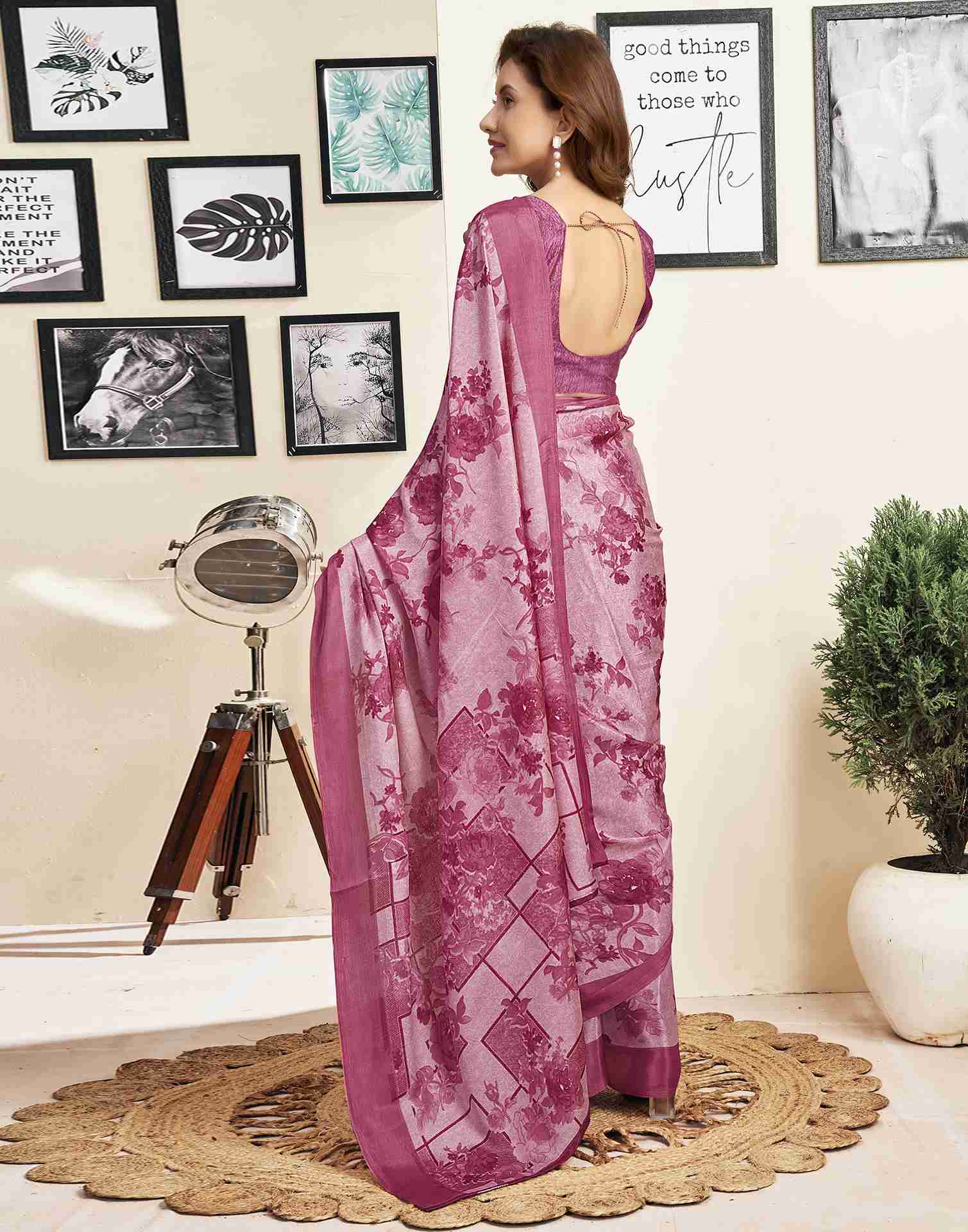 Light Pink Silk Printed Saree