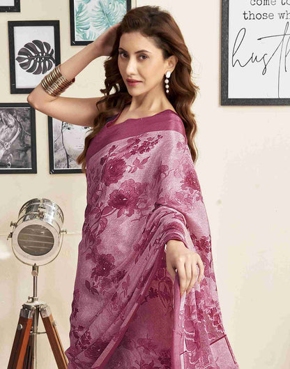 Light Pink Silk Printed Saree