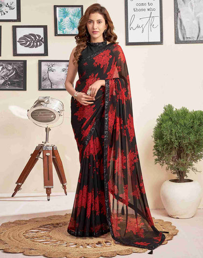 Black Georgette Printed Saree