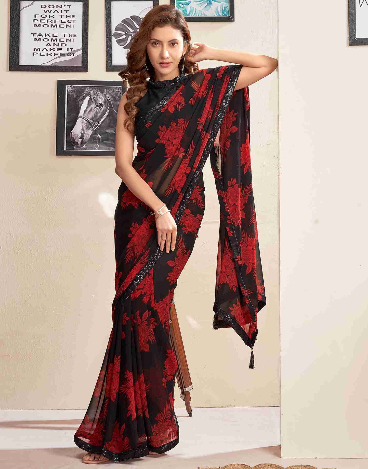 Black Georgette Printed Saree